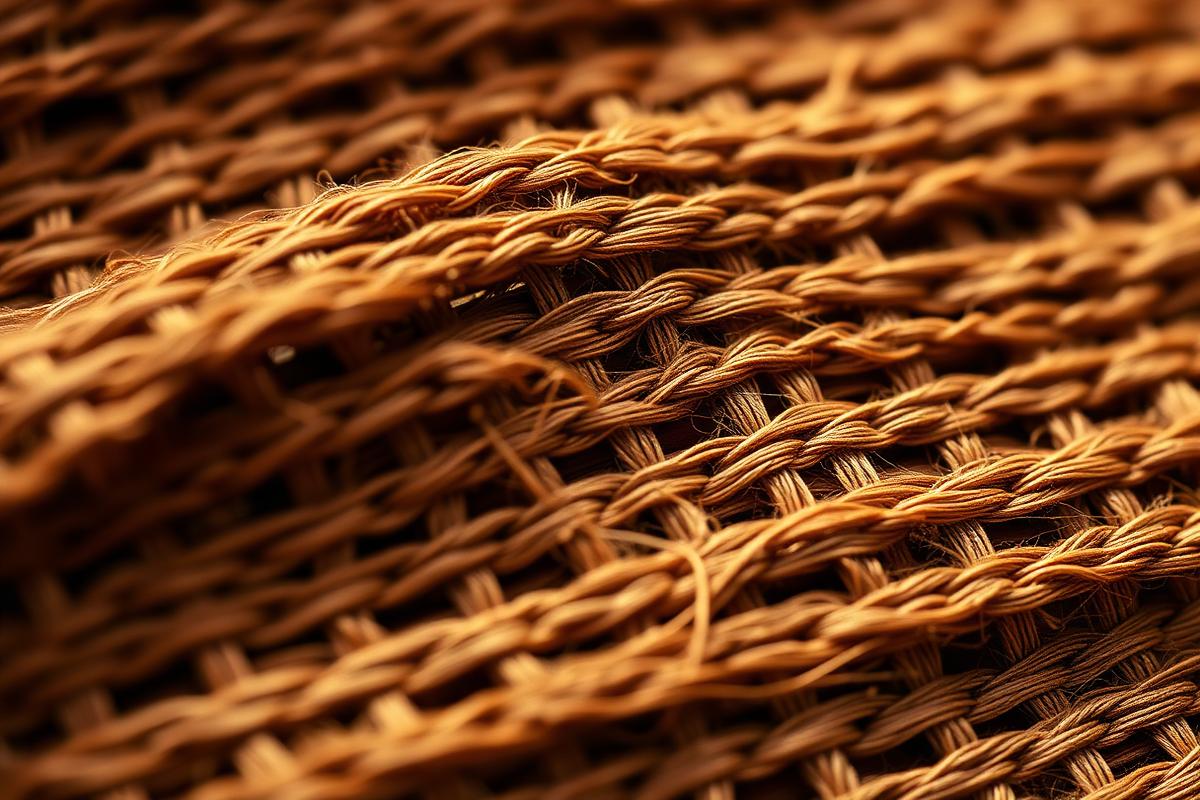 Macro photograph of a warm woven textile in earth tones